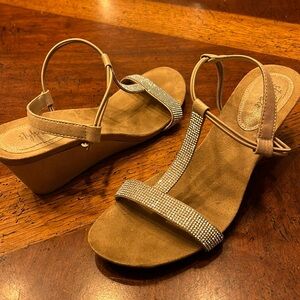 Gold bling sandals with a wedge heel size 8